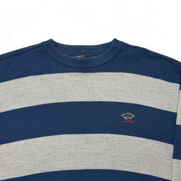 Paul & Shark Sweater Mens XL Italian Wool Blue Gray Striped Crewneck Pullover - Picture 4 of 9